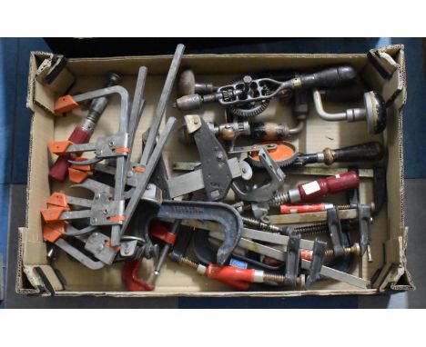 A Collection of Various Workshop Tools to Include Clamps, Drills etc 
