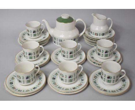 A Royal Doulton Tapestry Pattern Tea Set to comprise Teapot, Seven Cups, Saucers, Side Plates Jugs Etc 