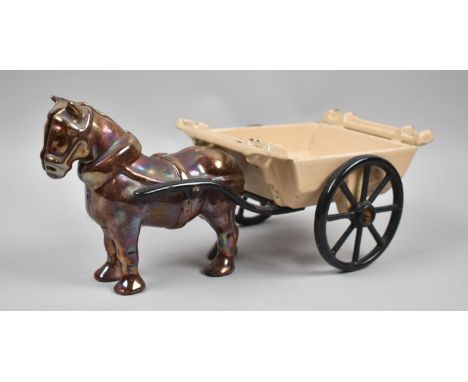 An Enamel Cast Iron Horse and Cart, 34cm Long 