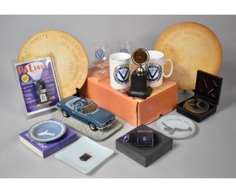 A Collection of Motoring Ephemera to Include Rally Souvenirs, Super Car Coasters, Personal Accessory Light, Rolls Royce Ashtr