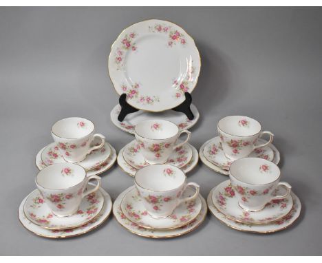 A Duchess June Bouquet Pattern Tea Set to comprise Six Cups, Six Saucers, Six Side Plates and Two Cake Plates 