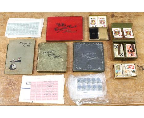 GB - Collection of Decimal Stamp Sheets and Tea/Cigarette cards in 4 Albums and Three boxes containing playing cards, with 19