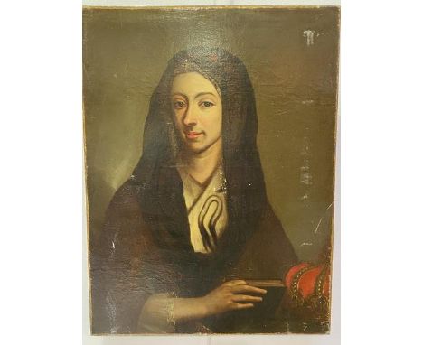 19thc Continental School, Portrait of a Lady with Headscarf, unsigned, oil on canvas, losses, unframed (65cm x 49cm)