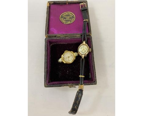 A lady's 1940s/50s Peerex wristwatch, case marked 375, with leather strap (watch: d.1cm) and Oris lady's wristwatch, lacking 