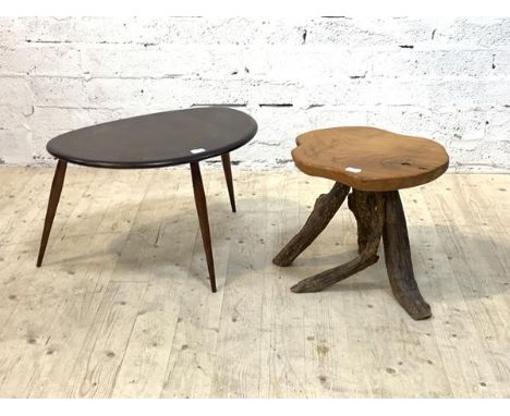 Ercol, A pebble table, formerly part of a nest (H40cm, 66cm x 45cm) together with a naturalistic stool, (H40cm)