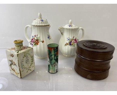 A mixed lot including two Royal Worcester Rowanoak pattern coffee pots (larger: 20cm), a 19thc Certosa Firenze square bottle,