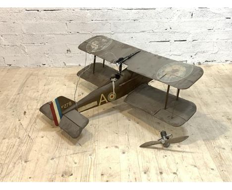 A large model of a Royal Air Force SE5 Bi-Plane Fighter, finished in green with RAF Roundels, possibly having a petrol driven