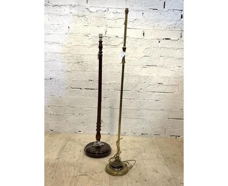 A cast brass standard light (H144cm) together with a fluted mahogany standard light (H126cm)