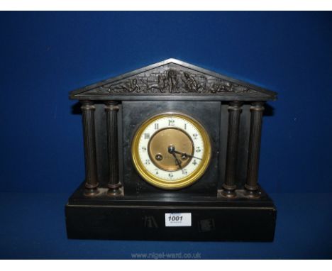 A Palladian style slate Mantle Clock by Benetfink &amp; Co., London.