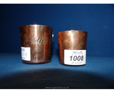 Two Rum Cups engraved with the italic script only used by the Victorian Navy, but unusually stamped with a George V issue cyp