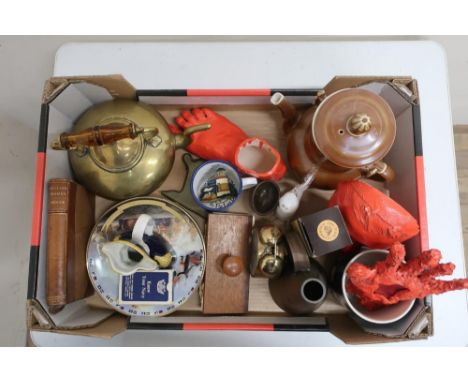 Four National Maritime Museum Nelson plates, three pottery torso casts, brass kettle, portrait jug of Admiral Lord Nelson, et