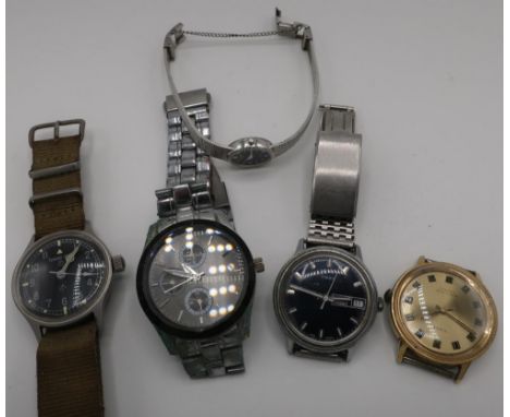 Selection of various wristwatches including Timex automatic in gold plated case, another with day date, F. Franklin chronogra