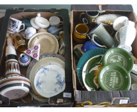 Large selection of decorative ceramics in two boxes, including Wade, Poole, Wedgwood, Ringtons, etc 