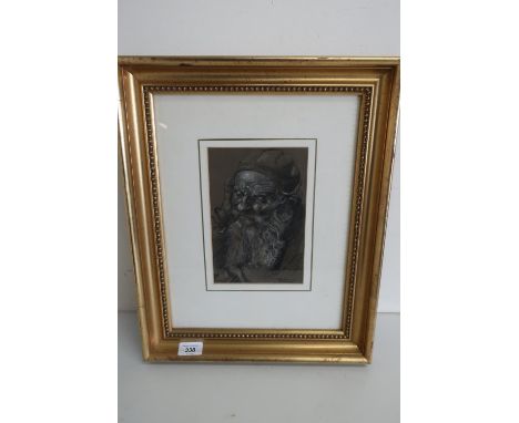 V Penfold charcoal portrait of a 15th C bearded gentlemen in cap, highlighted in chalk, signed and dated 1929 (17.5cm x 14.5c
