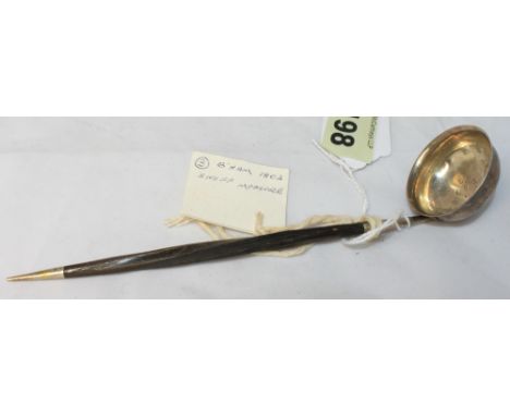 		A silver snuff ladle or measure with twisted whale bone handle. London 1802. C.R. All good