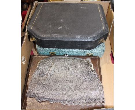 		Three sets of cased cutlery together with a white metal chain evening purse. C.R. Cased cutlery good. Mail purse has slight