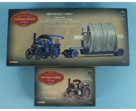 Corgi, Vintage Glory of Steam: 80102 Fowler B6 Road Locomotive, low loader and cylinder load (Pickfords) and 80109 Fowler B6 
