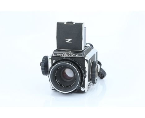 A Zenza Bronica S2A Medium Format Camera, with Nikon NIkkor-P f/2.8 75mm lens, body, F-G, shutter fires but mirror does not m