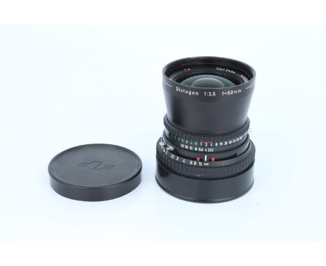 A Carl Zeiss Distagon T* f/3.5 60mm Lens, black, serial no. 5856907, body, G-VG, shutter fires but speeds inaccurate, element