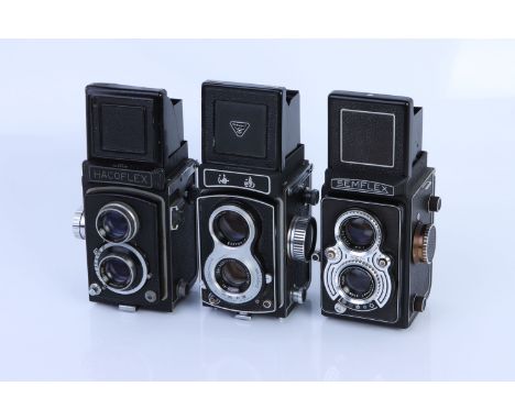 * Three TLR Medium Format Cameras, including Hacoflex, Semflex and Seagul 4A, overall bodies, G, two shutters require attenti