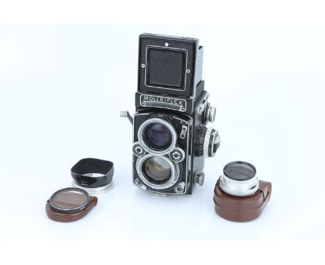 A Rollei Rolleiflex 2.8 E TLR Camera, black, serial no. 1665048, with Carl Zeiss Planar f2.8 80mm lens, body, G, shutter work