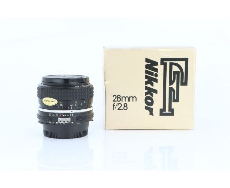 A Nikon Ai Nikkor f/2.8 28mm Lens black, serial no. 586731, body, VG, elements, VG, some light internal haze, in maker's box