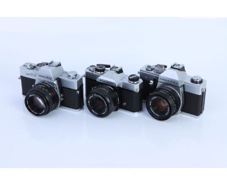 Three SLR Cameras, incluing Praktica MTL 3, Fujica ST605N and Minolta SRT101, all with standard lenses, bodies overall, G-VG,