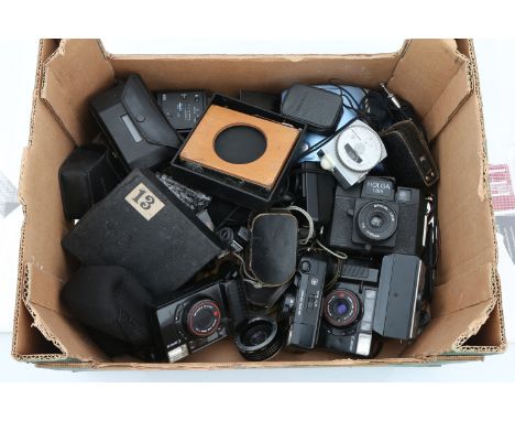 A Selection of Various Cameras, including three Canon Sure Shot cameras, Holga 120N (damaged), light meters and more (a lot)