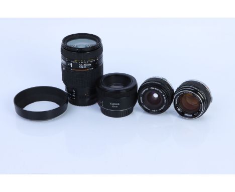 A Small Selection of Lenses, including Canon EF STM f/1.8 50mm, Olympus G.Zuiko f/1.4 50mm, Olympus G.Zuiko f/3.5 28mm and Ni