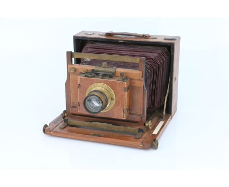 Continental Stereo Half-Plate Camera, German, c.1890, unsigned, finished in French polished wood with brass fittings, with sh