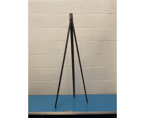 An Early Surveyors Tripod, English, c.1820, unsigned, mahogany legs with brass boss at top.