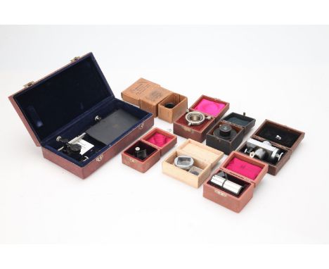 Collection of Microscope Accessories in Boxes, including, a Zeiss MicroscopeLucida in a case, a Watson micrometer eyepiece in