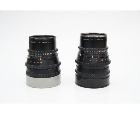 Two Carl Zeiss Sonnar T* f/4 150mm Lenses, bodies, F-G, shutter working on one, not on the other, elements, F-G, some light i