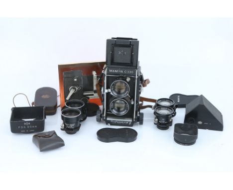 A Mamiya C330 Professional TLR Camera, with Mamiya-Sekor f/2.8 80mm lens, body, G-VG, lenses, F-G, some light internal fungus