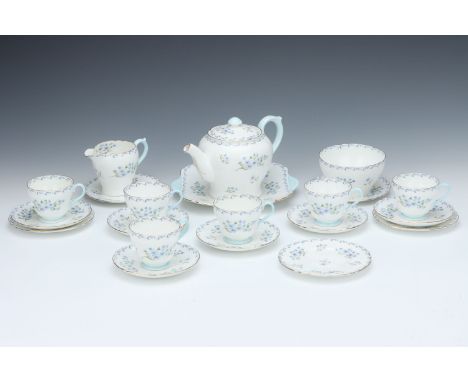 A Fine Tea service Set of Shelley Blue Rock, comprising of teapot, milk jug, six tea cups and sauces, six plates and bowl, no