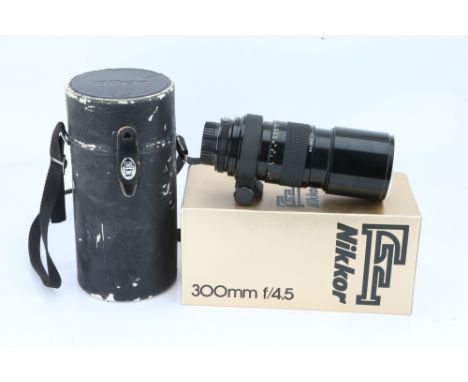 A Nikon Ai Nikkor f/4.5 300mm Lens, black, serial no. 538788, body, VG-E, elements, VG, some light internal haze, in maker's 