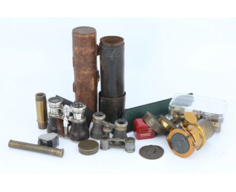 A Collection of Antique Scientific Instrument Parts, including a good six-inch magic lantern projection lens, a sextant teles