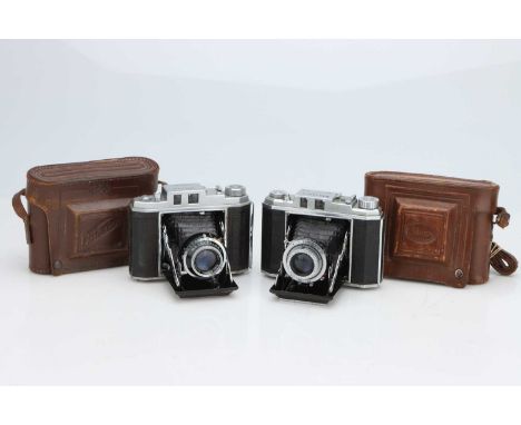 Two Mihama FOlding Cameras, including Model IIIA and Model I, bodies overall, VG, shutters working, lenses, VG, some light in