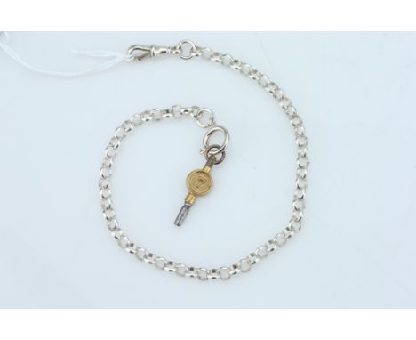 A Pocket Watch Chain a light silver chain, makers mark only, with a key, chain 28cm