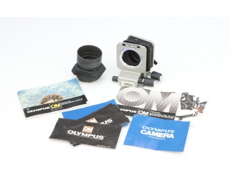 A Small Selection of Olympus Camera Accessories, including Olympus auto bellows, bellows hood device, various items of Olympu