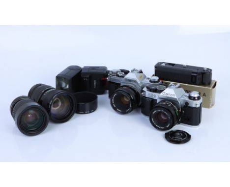 Two Canon SLR Cameras, including AE-1 and AE-1 Program, both with standard FD f/1.8 50mm lenses, bodies, G, shutters untested