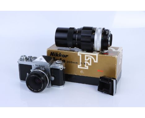 A Nikon F Plain Prism SLR Camera, chrome, serial no. 6480067, with Nikkor f/2 50mm lens, body, G, shutter working, lens, G, s