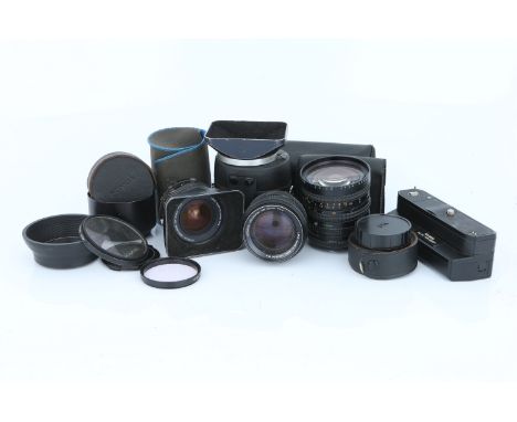 A Small Selection of Konica Lenses &amp; Accessories, including Hexanon AR f/2.8 21mm and Hexanon AR f/1.4 50mm, includes 21m