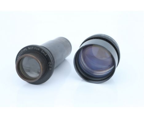 A X20 Optical Eye Piece, marked 'Prototype Not Sor Sale.', together with a D.O. Industrials Navitron f/1.3 75mm TV lens, some