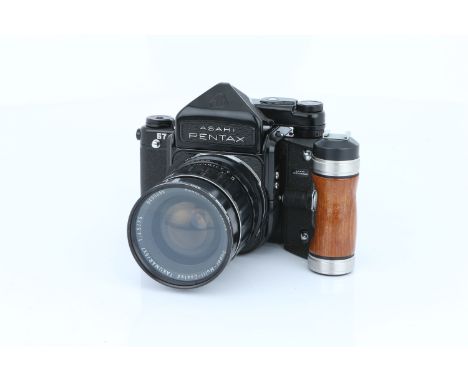 An Asahi Pentax 67 Medium Format Camera, with Takumar f/4.5 75mm lens, body, VG, shutter working, lens, VG-E, some very light