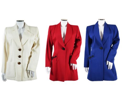 Three vintage Yves Saint Laurent variation lady's jackets, F 40 (UK 12). Proceeds to Happy Paws Puppy Rescue