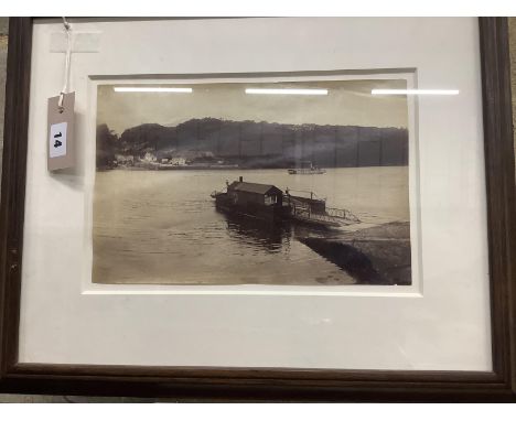 A vintage monochrome photograph “King Harry Steam Ferry, River Fal”, numbered with monogram JV, framed, 29 x 19cm.  Condition