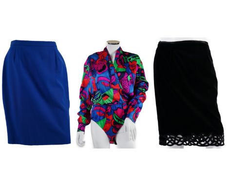 Two Escada skirts and a multi colour silk body blouse. Proceeds to Happy Paws Puppy Rescue