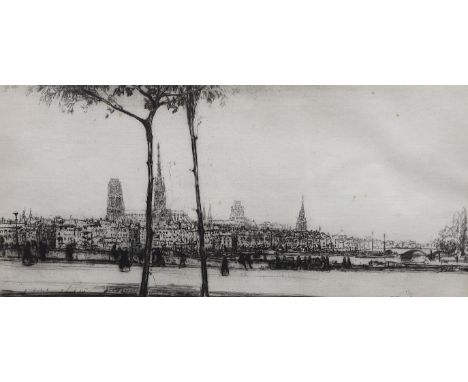 James McBey (1883-1959), drypoint etching, 'Rouen', signed in ink, dated in the plate 1916, 16.5 x 36.5cm