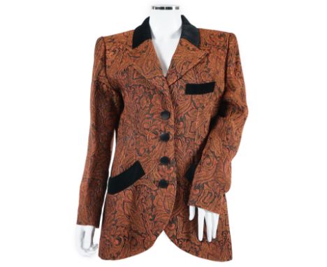 A vintage Yves Saint Laurent variation lady's paisley jacket with black velvet collar, buttons and pocket detail, F 42 (UK 14